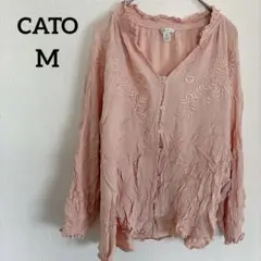 CATO 【M】 刺繍入りピンクシャツ トップス　カットソー