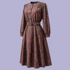 80's ヴィンテージ 昭和 レトロ ワンピース フラワー レオパード風 花柄