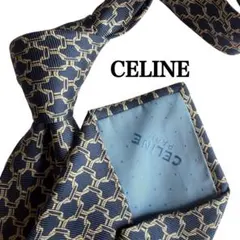 CELINE セリーヌ ネクタイ チェーン柄 ネイビー　シルバー　総柄　柄物のサムネイル