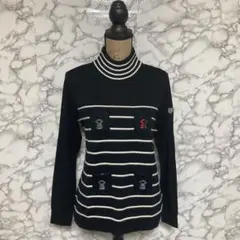 PICONE CLUB　（11）　ハイネックボーダーニット　袖異素材切替　黒のサムネイル