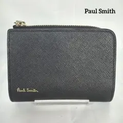 Paul Smith ポールスミス 二つ折り ネイビー シボ革 マルチストライプ