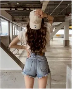 【美品】マウジー フリンジデニム ショートパンツ ハイウエスト 革パッチ y2k