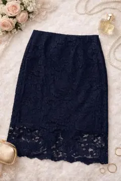 【美品】GUネイビー レース タイトスカート ひざ丈