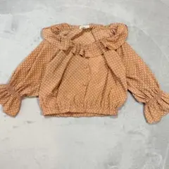 アースミュージック&エコロジー　ドット柄ブラウス　シャツ　五分袖　オレンジ　F