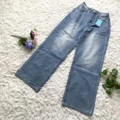 ワイドフィットデニム　ウォッシャブルジーンズ　ゴムウエスト