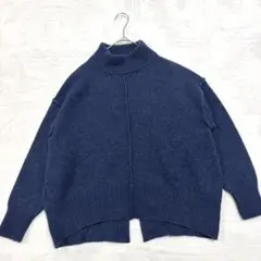 コーエン◇ハイネック タートルネック リブ ニット セーター 長袖 青 厚め
