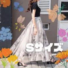 チュール アイボリー ⭐️韓国 ⭐️シースルー 花柄 ロングスカート ２way