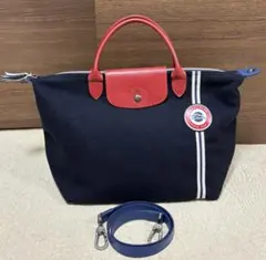 LONGCHAMP ル・プリアージュ 2WAY トートバッグ ネイビー×レッド
