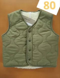 【新品未使用】Bobby Lou カーキ ホワイトボア リバーシブルベスト 80