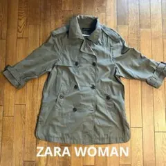 ZARA WOMAN カーキ ダブルブレスト ショートトレンチコートのサムネイル
