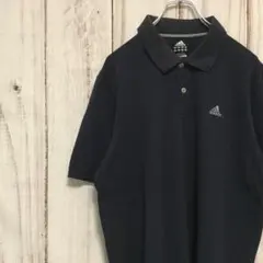 【アディダス 半袖ロゴ刺繍ポロシャツ 2XL】 ビッグサイズ ネイビー 古着