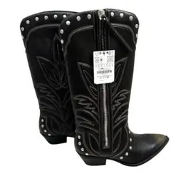 新品未使用 ZARA スタッズウエスタンブーツ カウボーイジップブーツ 37