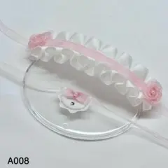 ［A008］ぬい服 ヘッドドレス+スタイ ホワイト ペールピンク