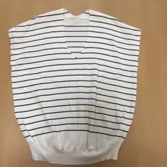 オペークドットクリップ　ボーダー　ニット　フレンチスリーブ