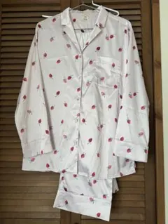 ジェラートピケ　サテン　いちご柄　ピンク　セットアップ