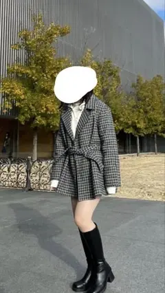 リボンベルト付き ブラック チェスターコート