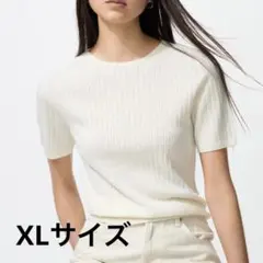 3Dメリノリブクルーネックセーター/5分袖　UNIQLO ジーユー　リブニット