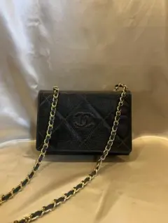 CHANEL リザード チェーンバッグ ヴィンテージ 正規品　ブラック　グリーン