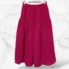 【ショコラフィネローブ】フレアロングスカート ウエストゴム ピンク(F)キレイめ