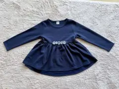 【petit main】花レースカットチュニック ネイビー 110センチ