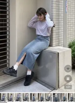 フロントスリットロングデニムスカート