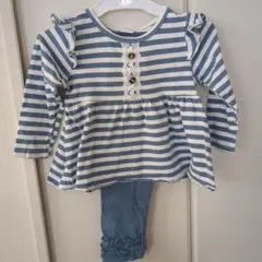 SHEIN ベビー キッズ 女の子　青と白のストライプ トップスとパンツセット