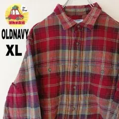 USA古着 OLDNAVY ネルシャツ　XL レッド　ブラウン　チェック