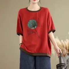 Tシャツ ラウンドネック 配色 全4色 大きいサイズ プリント レディース