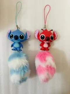 レトロ　スティッチ　ストラップ　キーホルダー　フィギュア　ボンボン　しっぽ