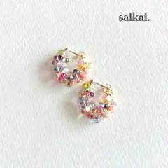 [1145]チェコガラスのつぶつぶフープピアス ブルー ピンク ハンドメイド