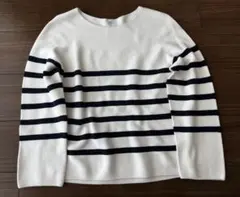 UNIQLO ユニクロ3Dコットンクルーネックセーター ボーダー長袖 白 M