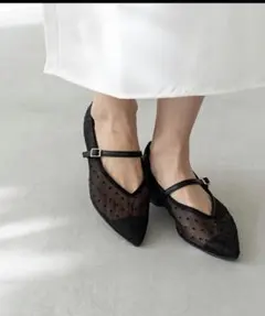 メリージェーン ストラップ ポインテッドドット柄新品24.5㎝