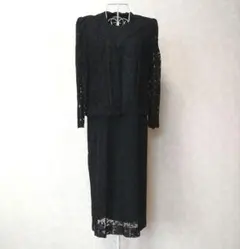 13号 花柄レース ボタンレスジャケット&ワンピース 総丈111cm ブラック