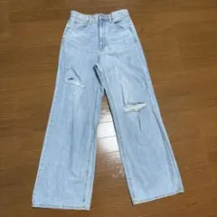 GUダメージ 加工　デニム ワイドパンツ　Mサイズ