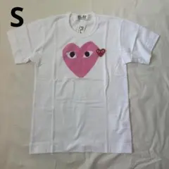 新品タグ付 PLAY コムデギャルソン ピンクハートロゴTシャツ 白のサムネイル