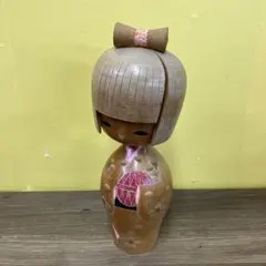 E-4 【希少】創作こけし 宮下はじめ作 木製 リボン飾り 草花模様 昭和