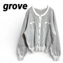 ✨美品✨【grove】グローブ ゴールドボタン付きカーディガン 長袖 3L