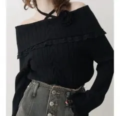 jouetie コサージュオフショルニットトップス Mサイズ