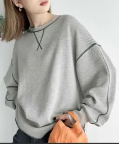 《JaVaジャバ 別注》シンプルなのに格上げ。2way配色ワッフルロンTeeのサムネイル