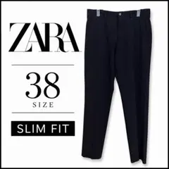 ZARA スリムフィット スラックス テーパードパンツ38 紺のサムネイル