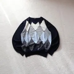 ウール１００％ アーガイルニット セッター XL ネイビー オフィス