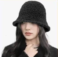 【57.5 〜59.5cm】バケットハット 帽子 防寒 保温 深め 黒 小顔