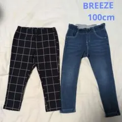 BREEZE 100cm 裏起毛　チェック柄・デニムパンツ 2点セット