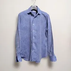 ロロピアーナ Loro Piana リネンシャツ 麻100% ロゴボタン ブルー