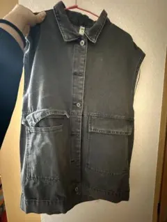 ダークグレー ノースリーブ デニムジャケット