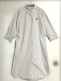 POLO ストライプシャツワンピース 長袖 ベージュストライプ　レディースワンピ
