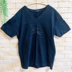 【バーバリーブラックレーベル 】ロゴプリント VネックTシャツ カットソー 黒
