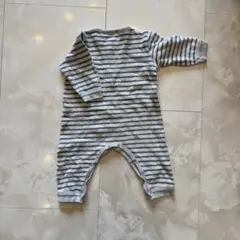 プチバトー　パイル地　ボーダーロンパース 12m/74cm グレー