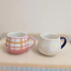 【アフタヌーンティー】スープカップ　マグカップ２個セット チェック柄 花柄