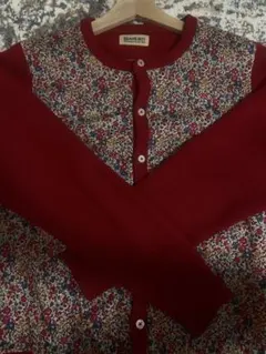 BEAMS BOY 花柄切替カーディガン レッド 長袖のサムネイル